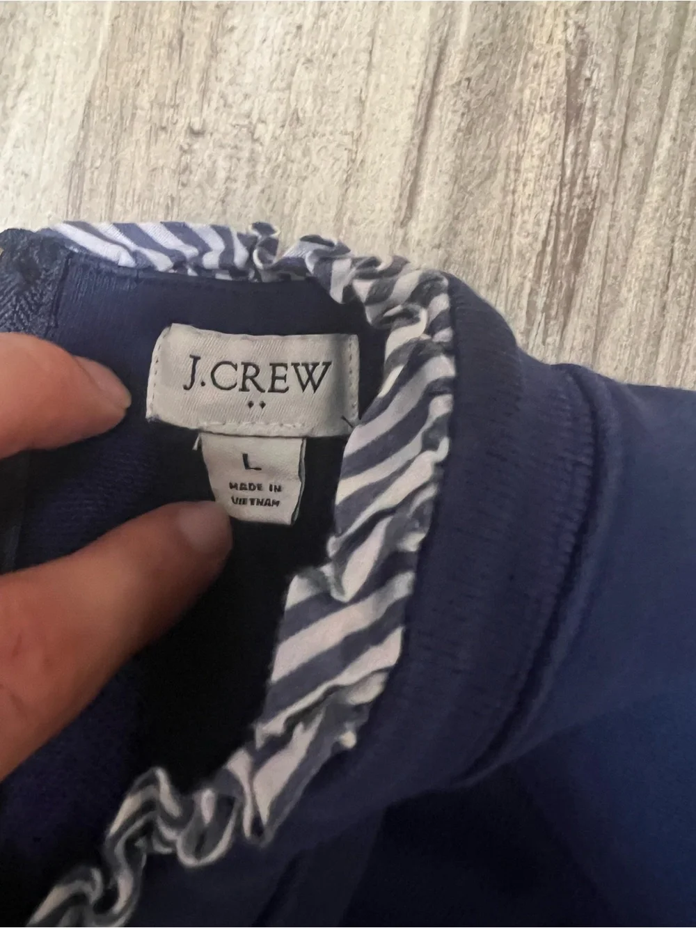J.Crew Navy Cotton Woven Ruffleneck Zip Pullover Sweatshirt Size L